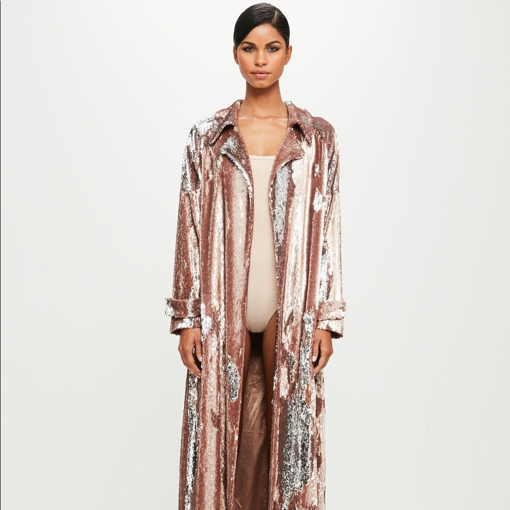 Peace + Love Pink Sequin Long Trench Coat